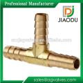 Yellow brass color forged brass three way tee air gas t union fitting connector with hose barb manufacturers